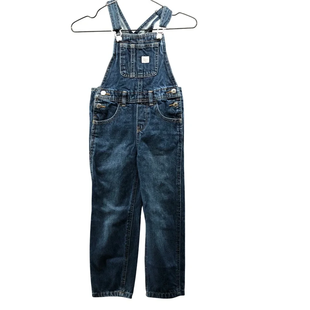Old Navy Workwear Carpenter Bib Overalls Boys 5T Blue Cotton Dark Wash